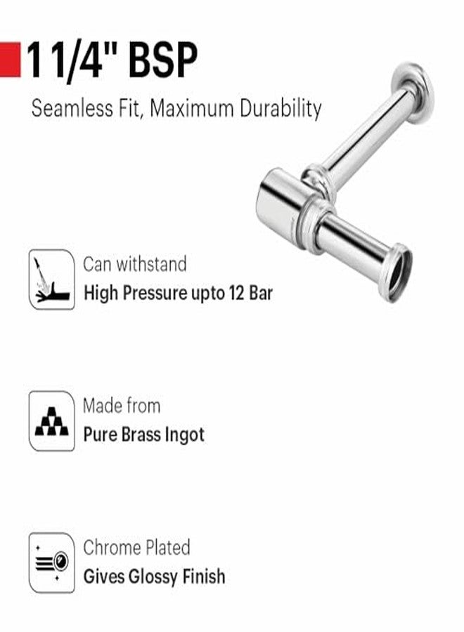 Johnson Bathrooms Johnson Dew Bottle Trap for Wash Basin with 190 mm Outlet Pipe | Brass Material | Chrome Plated Glossy Finish with Wall Flange | Anti Cockroach Trap | 2 Years Warranty (Pack of 1) - Image 4